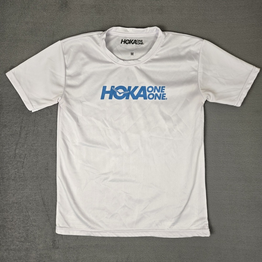 Hoka‎ One One T-Shirt Mens Medium White Running Athletic Performance Logo Gym